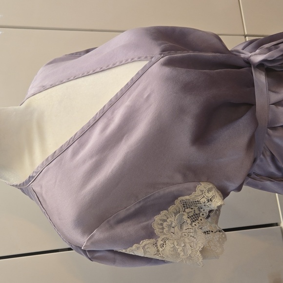 Vintage 100% Silk Lavender Lace Pajama Top & Pants Set Purple Size Medium - Picture 4 of 13